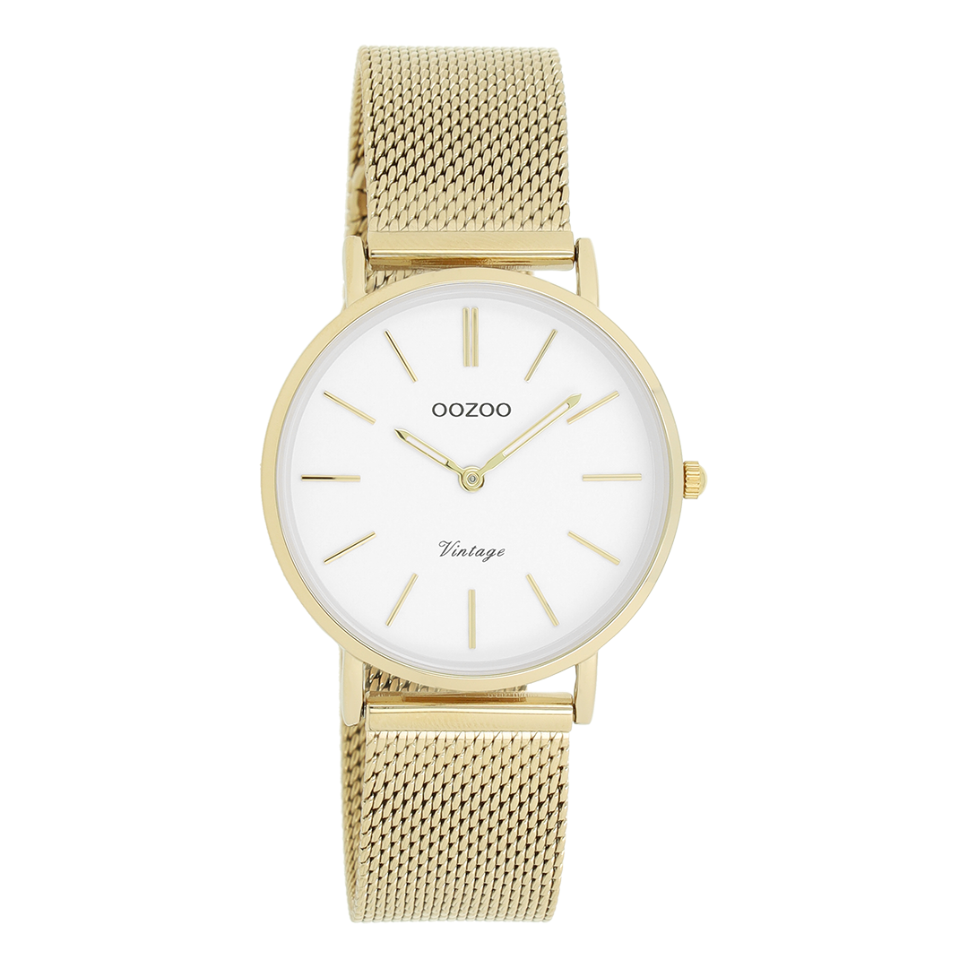 Gold coloured OOZOO watch with metal mesh bracelet - C9911
