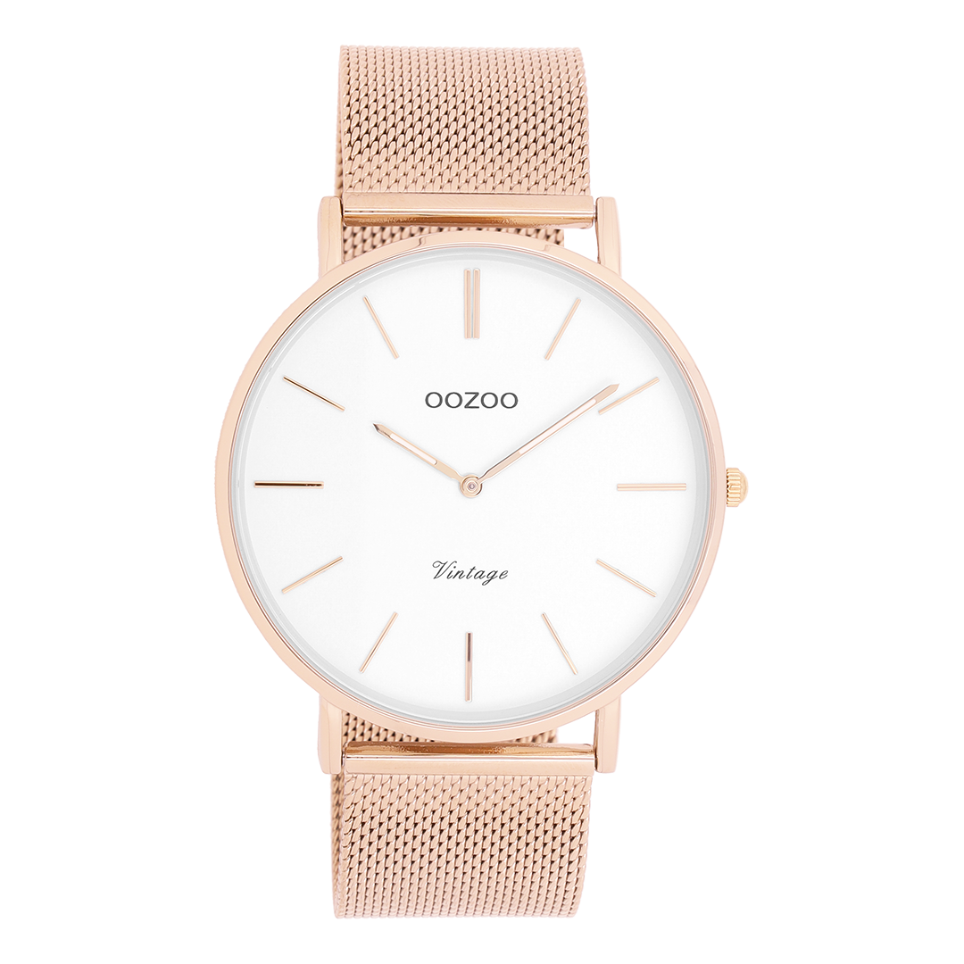OOZOO Montre en couleur or rose avec bracelet en mesh en couleur or rose - C9916