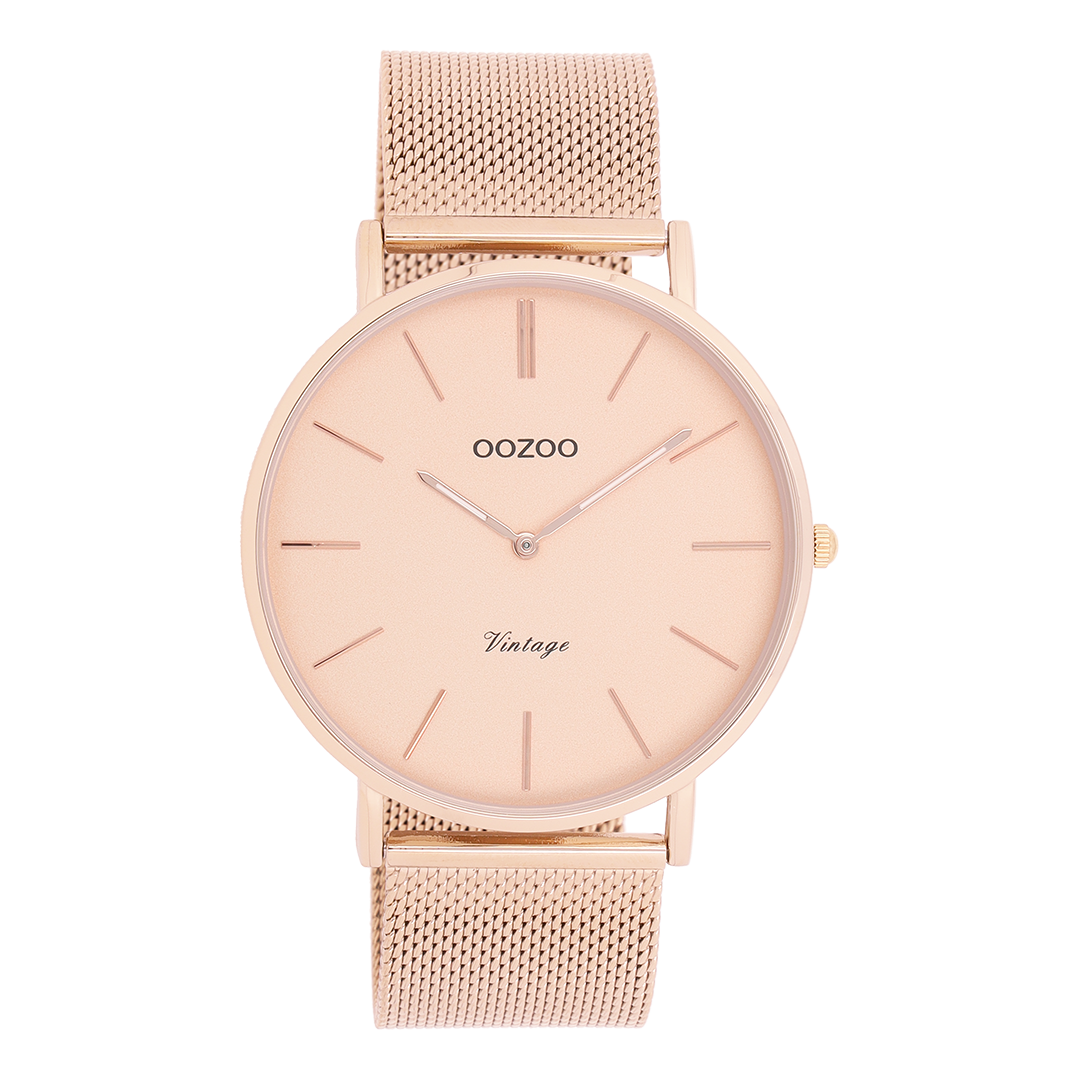 OOZOO Montre en couleur or rose avec bracelet en mesh en couleur or rose - C9920
