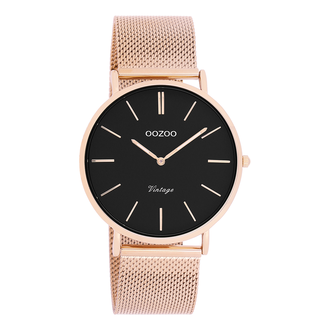 Rose gold coloured OOZOO watch with metal mesh bracelet - C9925