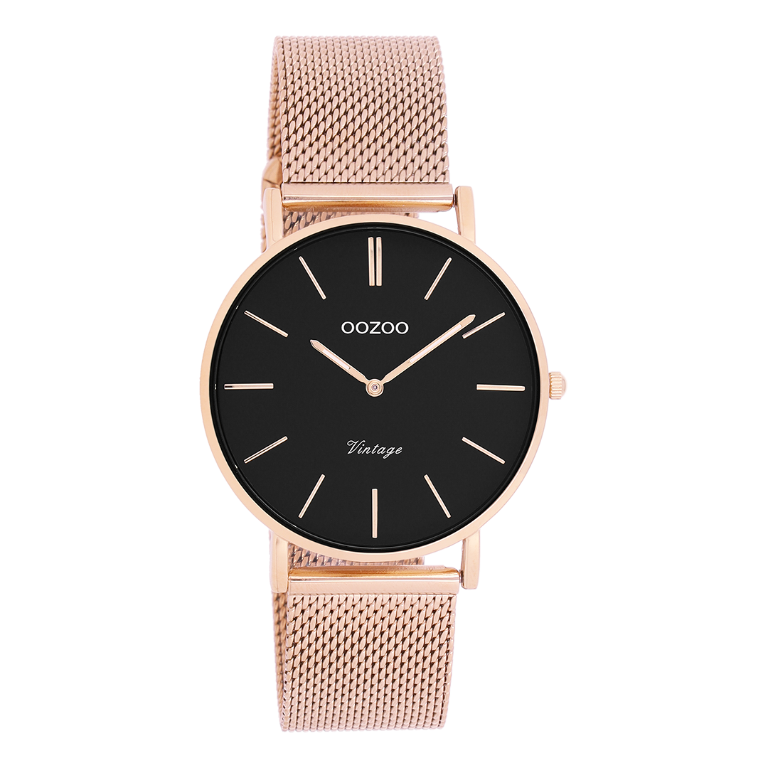 Rose gold coloured OOZOO watch with metal mesh bracelet - C9926