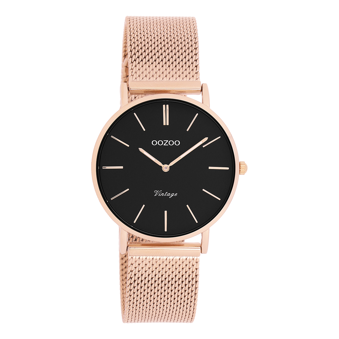 Rose gold coloured OOZOO watch with metal mesh bracelet - C9927