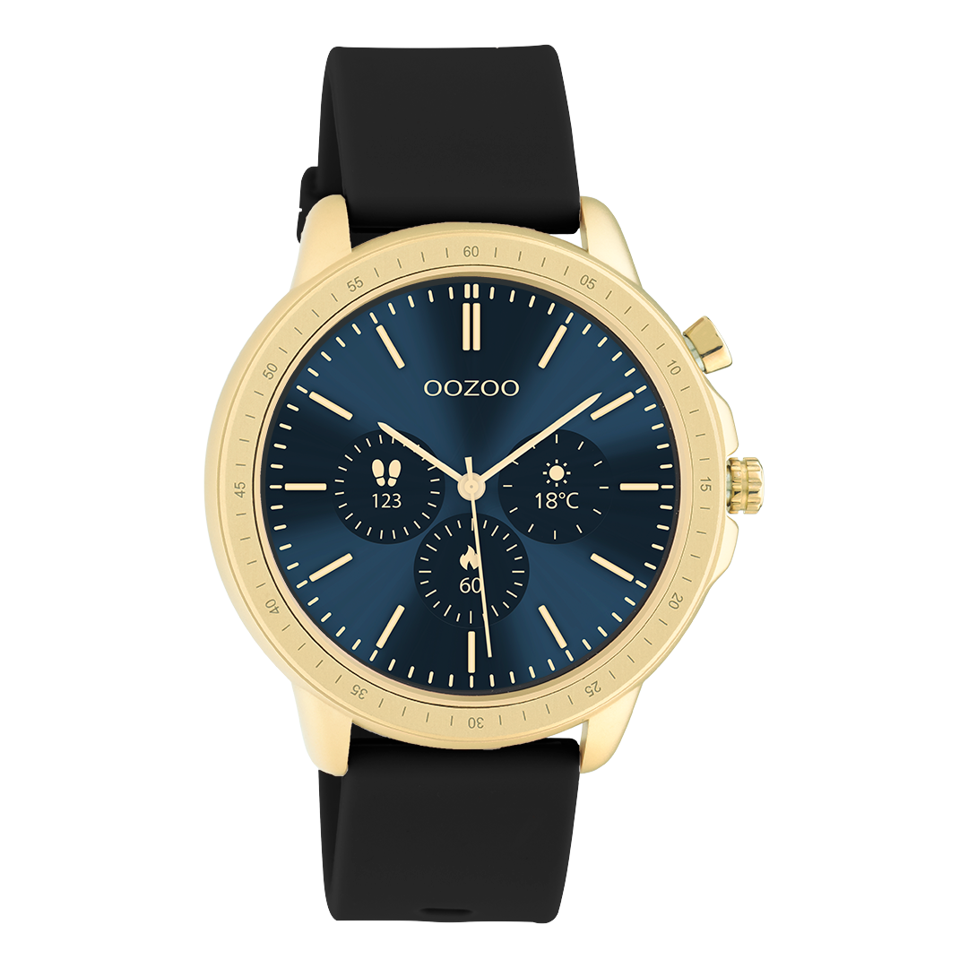OOZOO Montre connectée en or avec bracelet en caoutchouc en noir - Q00301